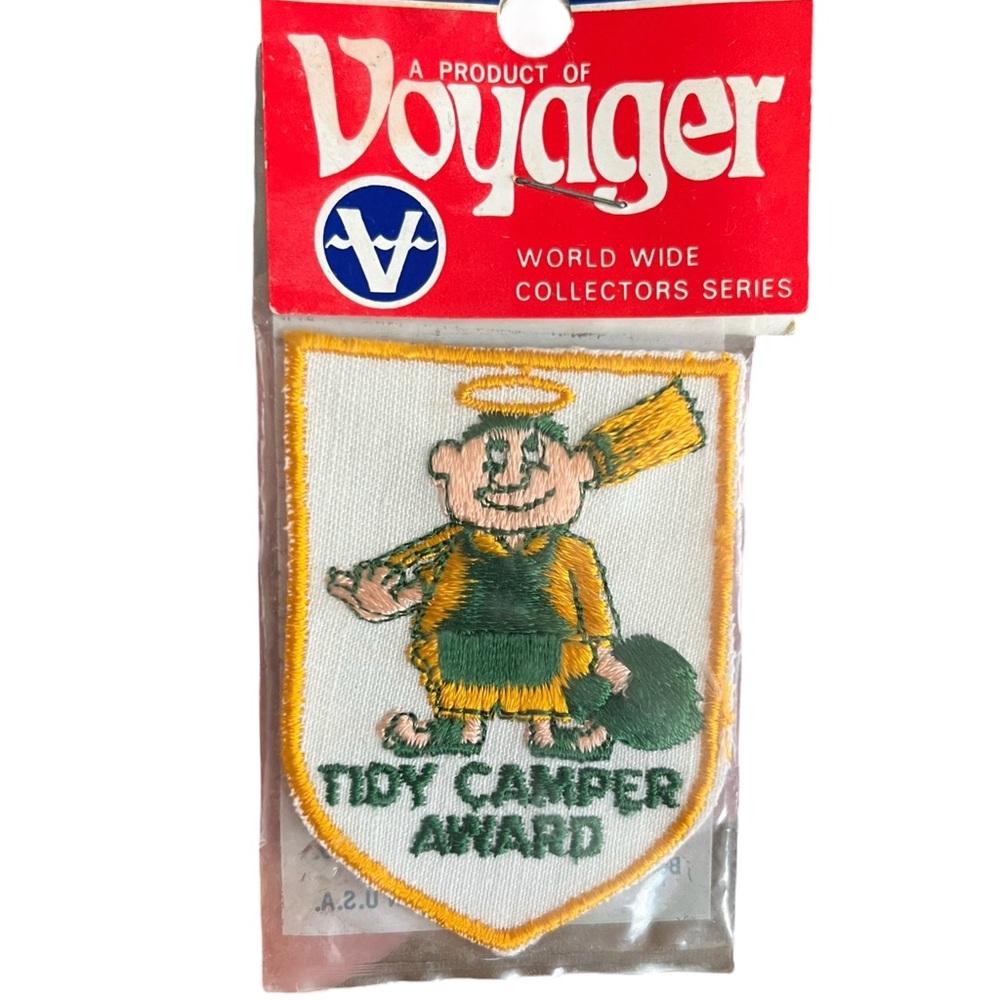Vintage 70s Voyager Brand NIP Sew On Patch TIDY CAMPER AWARD